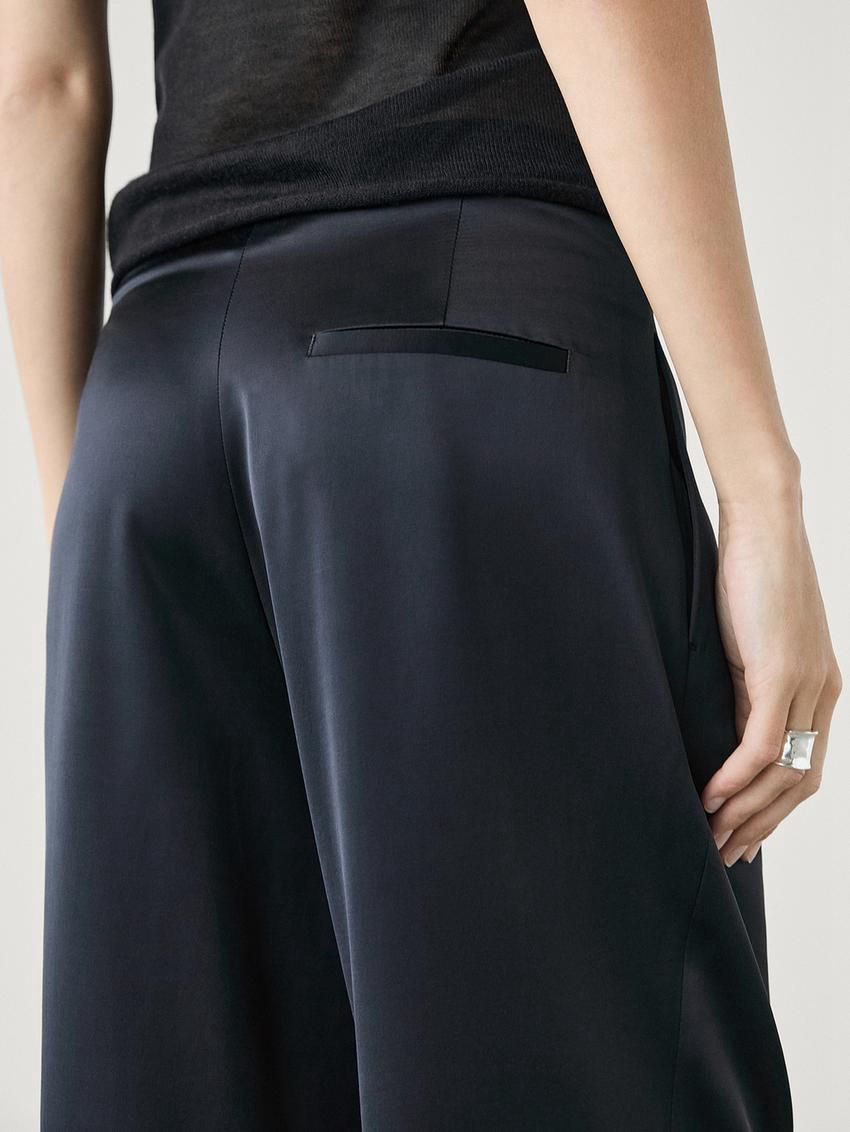 Massimo Dutti Straight-leg Satin With Darts Women Trousers Navy | US-ND7823459