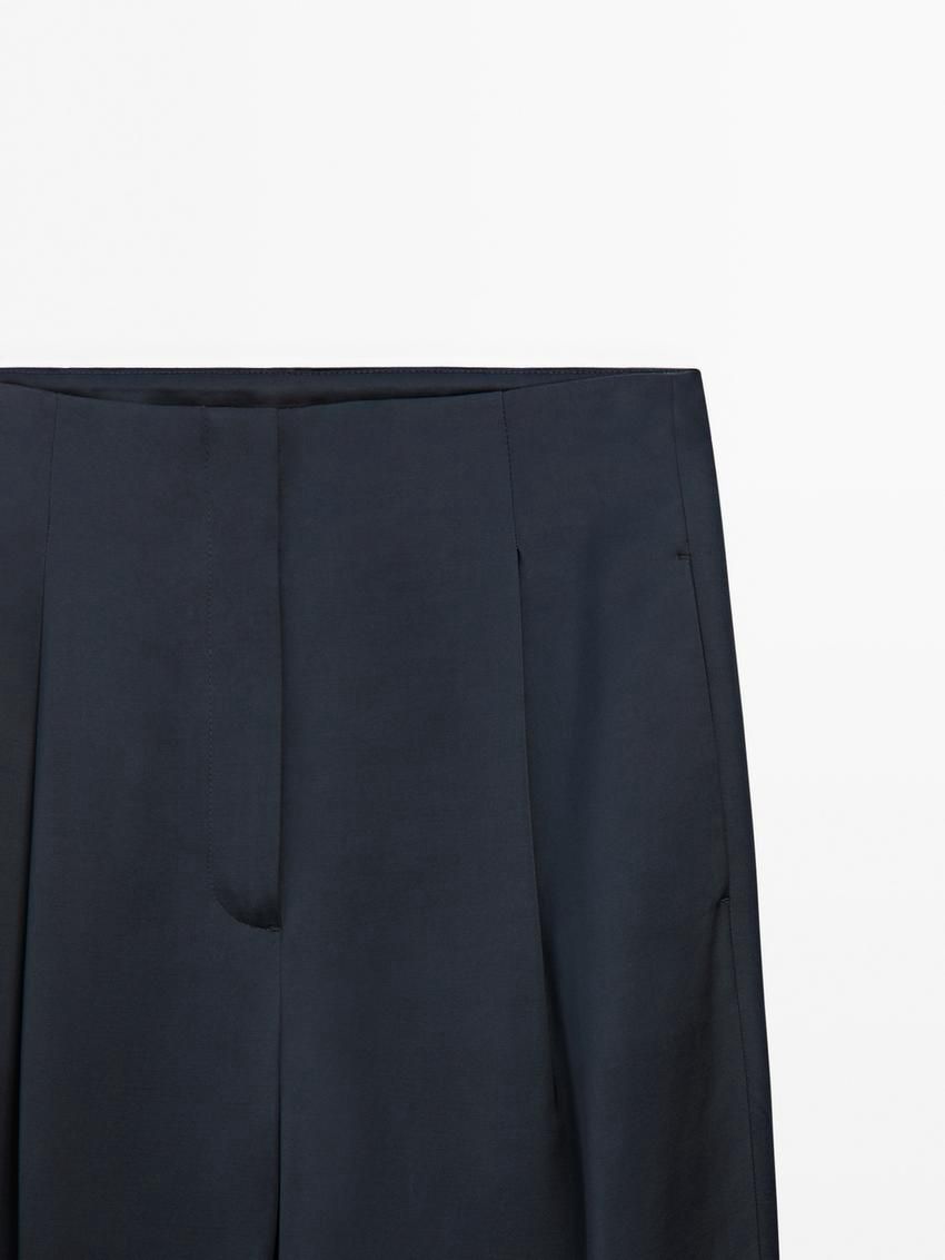 Massimo Dutti Straight-leg Satin With Darts Women Trousers Navy | US-ND7823459