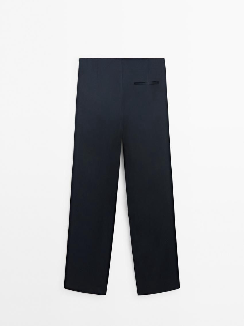 Massimo Dutti Straight-leg Satin With Darts Women Trousers Navy | US-ND7823459