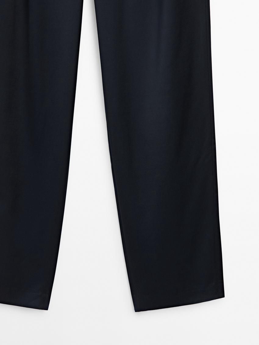 Massimo Dutti Straight-leg Satin With Darts Women Trousers Navy | US-ND7823459