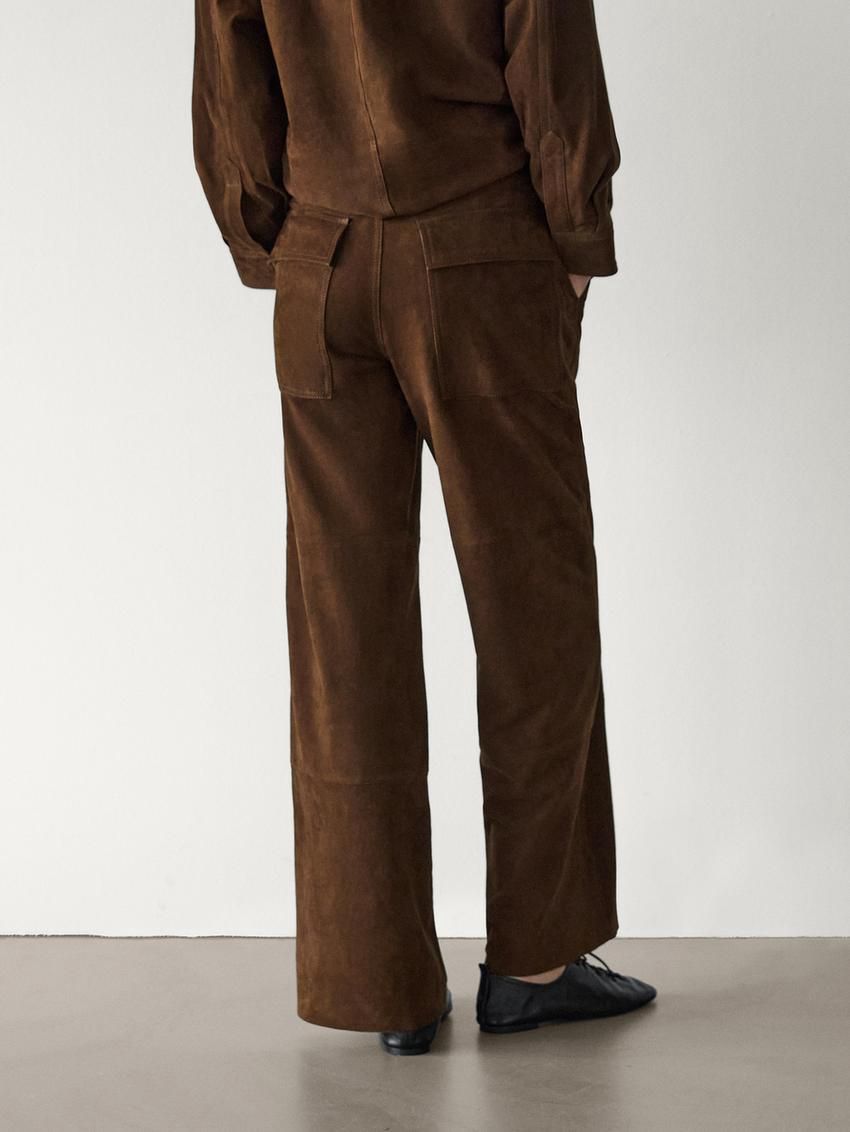Massimo Dutti Straight-leg Suede Leather Women Trousers Brown | US-BT6937185