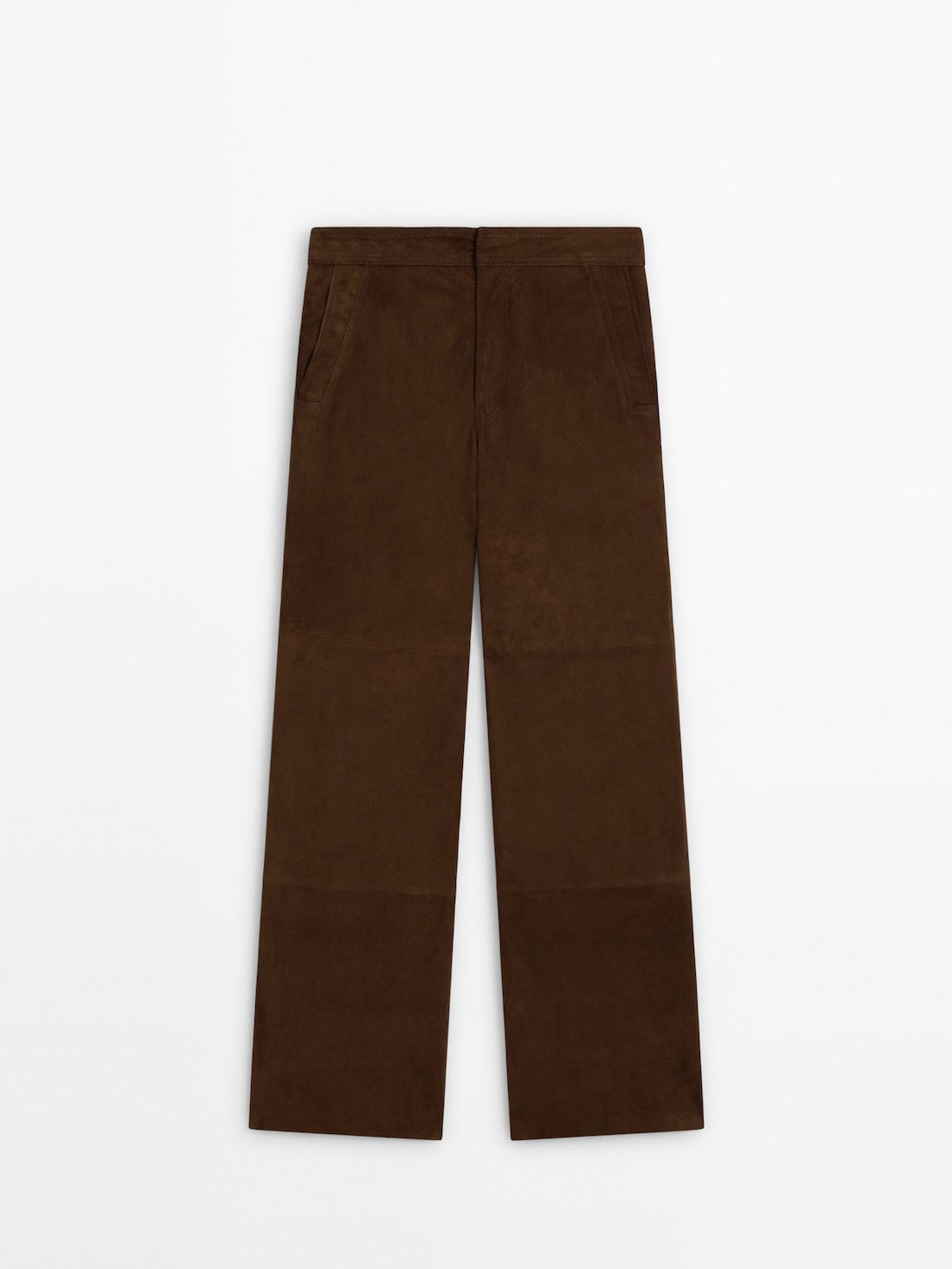 Massimo Dutti Straight-leg Suede Leather Women Trousers Brown | US-BT6937185