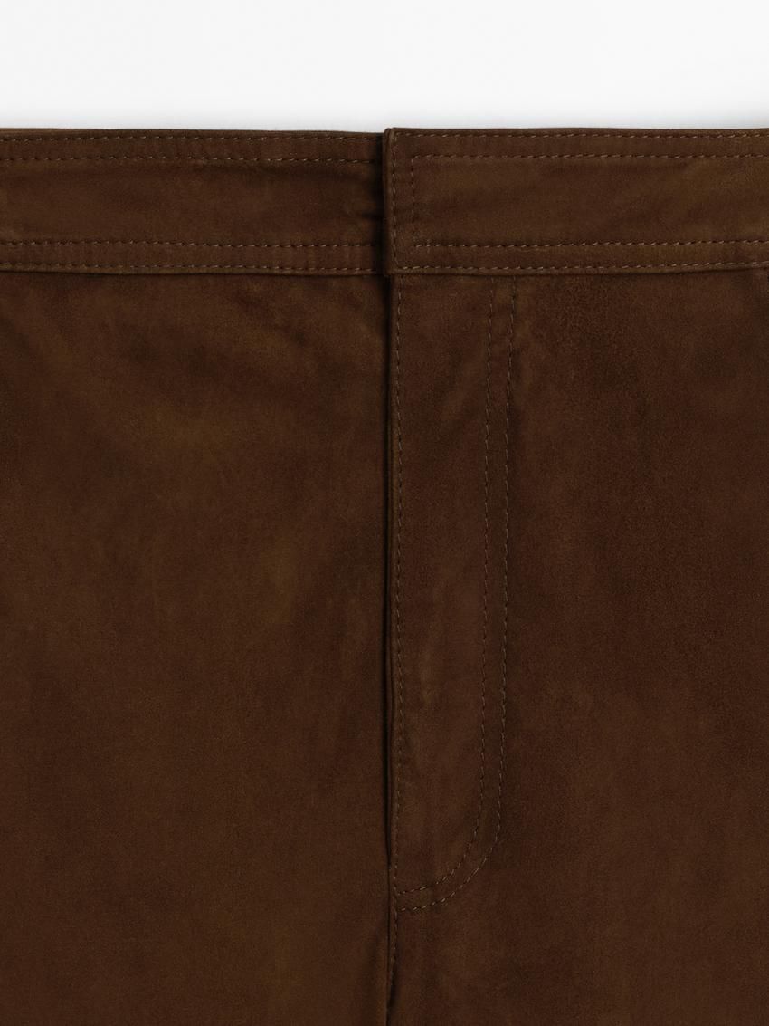 Massimo Dutti Straight-leg Suede Leather Women Trousers Brown | US-BT6937185