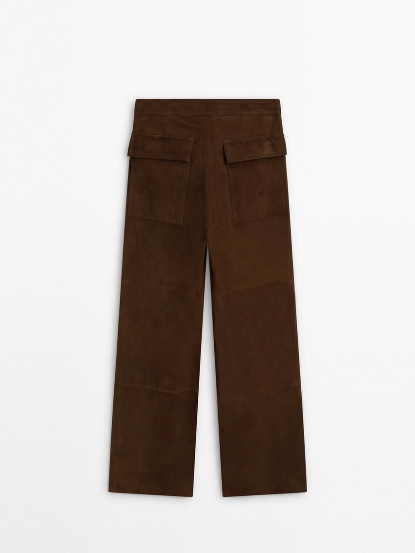 Massimo Dutti Straight-leg Suede Leather Women Trousers Brown | US-BT6937185