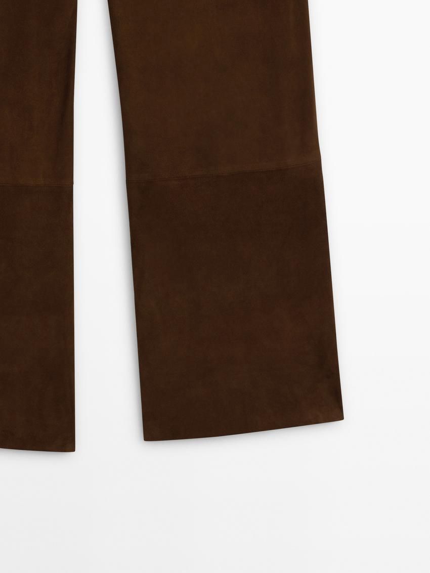 Massimo Dutti Straight-leg Suede Leather Women Trousers Brown | US-BT6937185