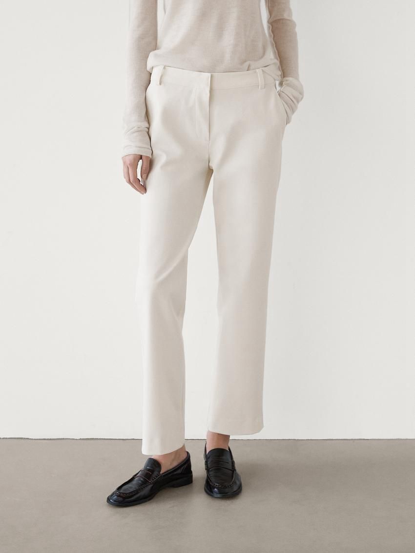 Massimo Dutti Straight-leg Technical Fabric Women Trousers Cream | US-IH4718962