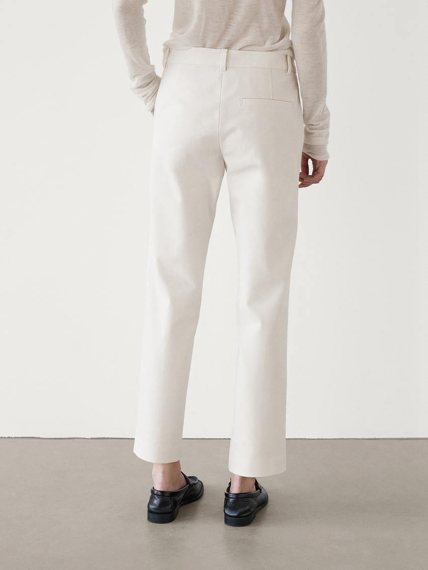 Massimo Dutti Straight-leg Technical Fabric Women Trousers Cream | US-IH4718962