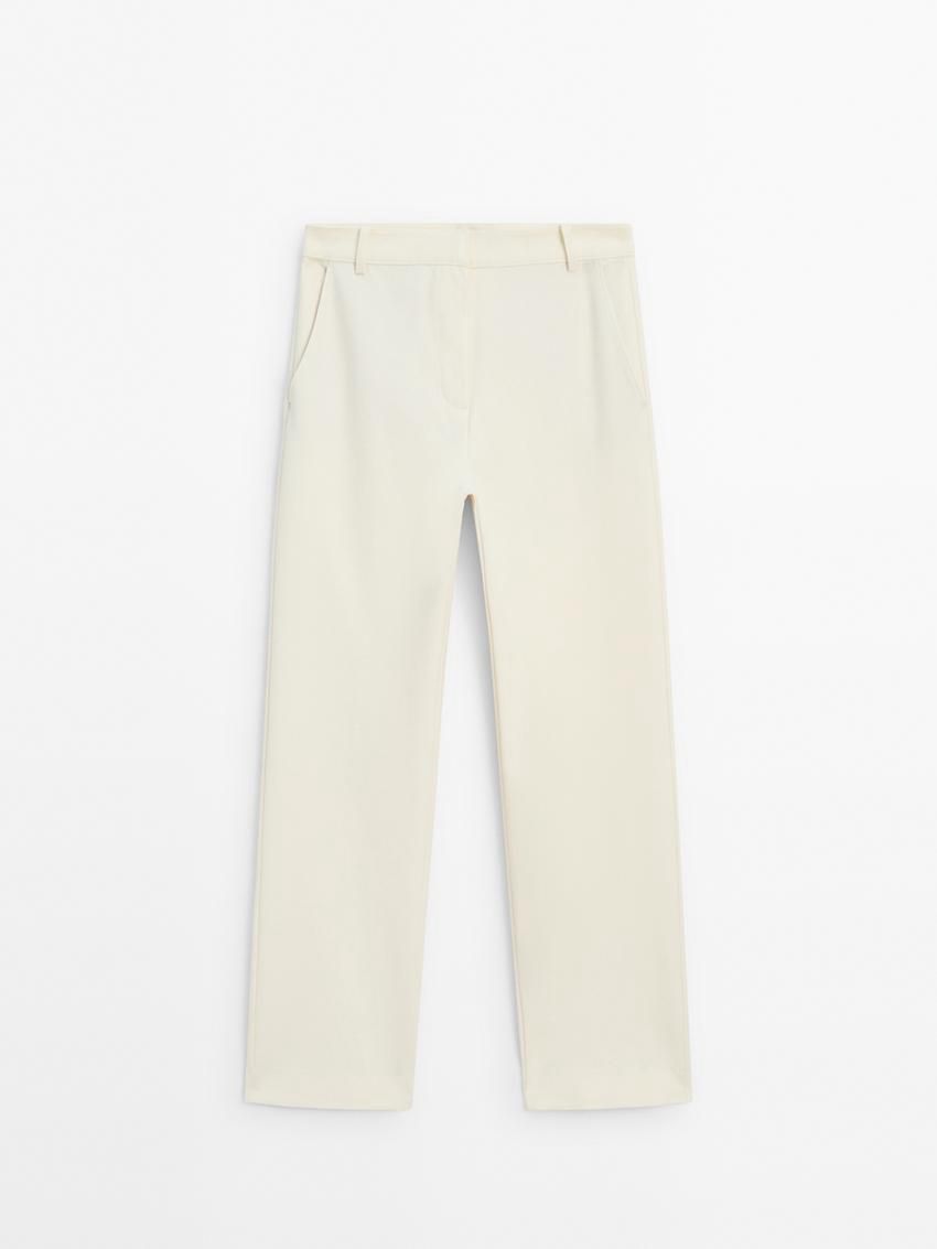 Massimo Dutti Straight-leg Technical Fabric Women Trousers Cream | US-IH4718962