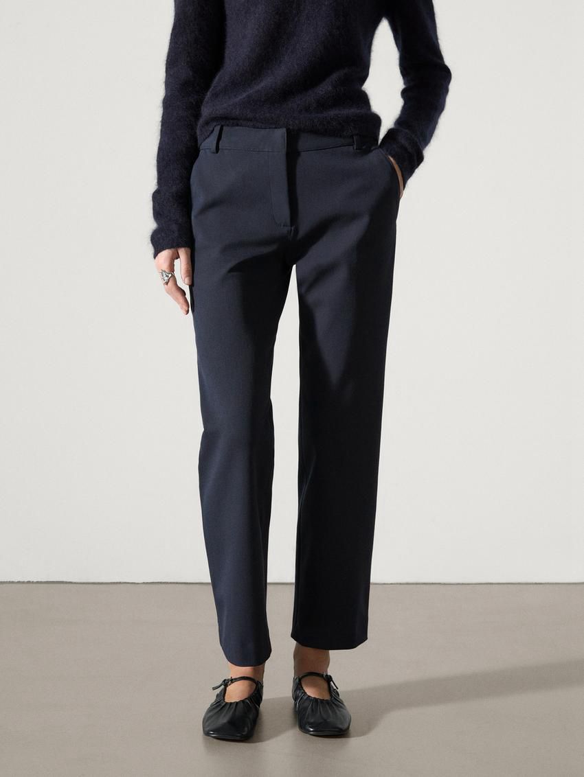 Massimo Dutti Straight-leg Technical Fabric Women Trousers Navy | US-SV2819673