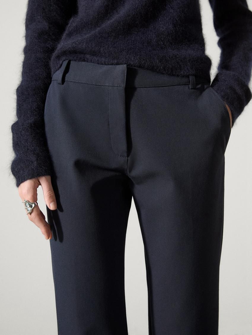 Massimo Dutti Straight-leg Technical Fabric Women Trousers Navy | US-SV2819673