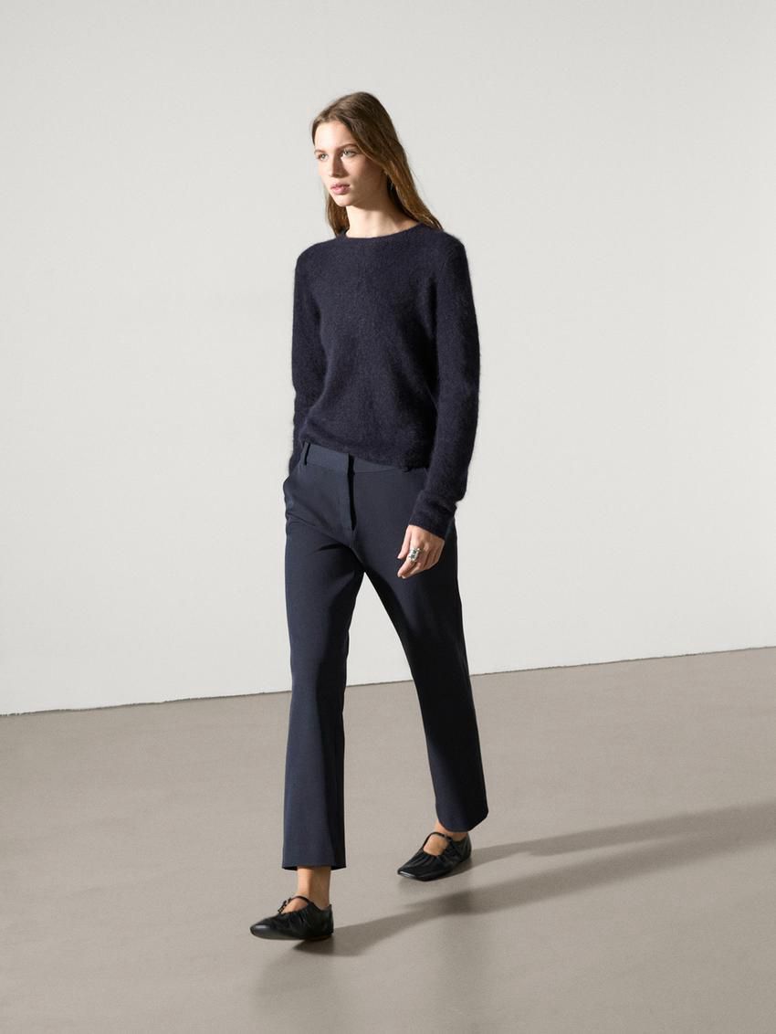 Massimo Dutti Straight-leg Technical Fabric Women Trousers Navy | US-SV2819673