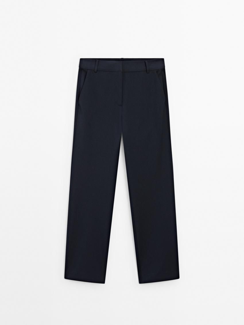 Massimo Dutti Straight-leg Technical Fabric Women Trousers Navy | US-SV2819673