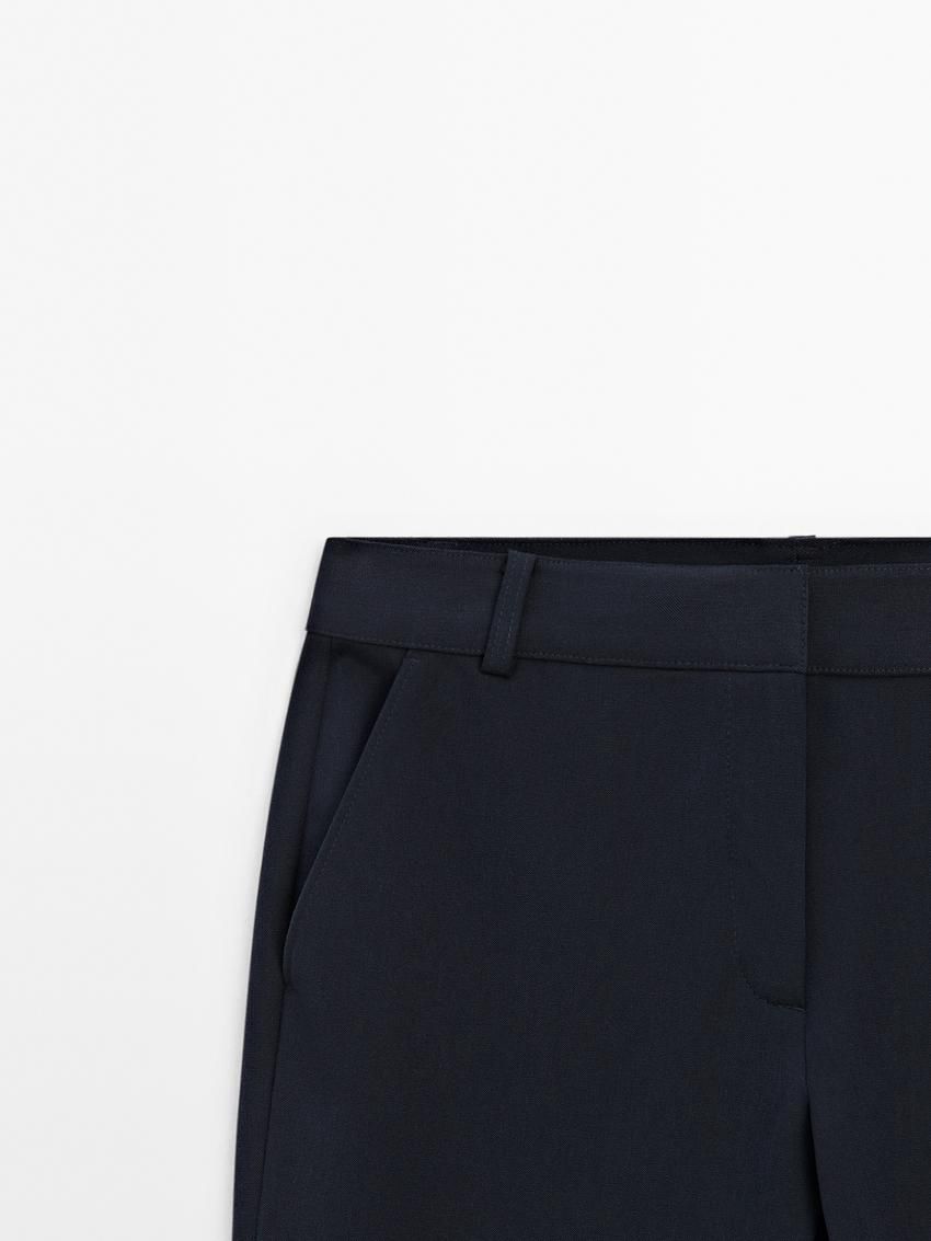 Massimo Dutti Straight-leg Technical Fabric Women Trousers Navy | US-SV2819673
