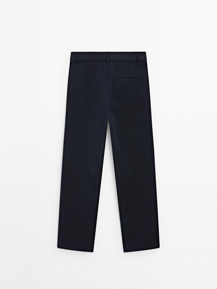 Massimo Dutti Straight-leg Technical Fabric Women Trousers Navy | US-SV2819673