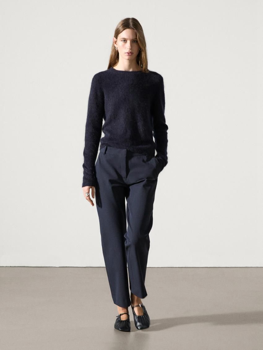 Massimo Dutti Straight-leg Technical Fabric Women Trousers Navy | US-SV2819673