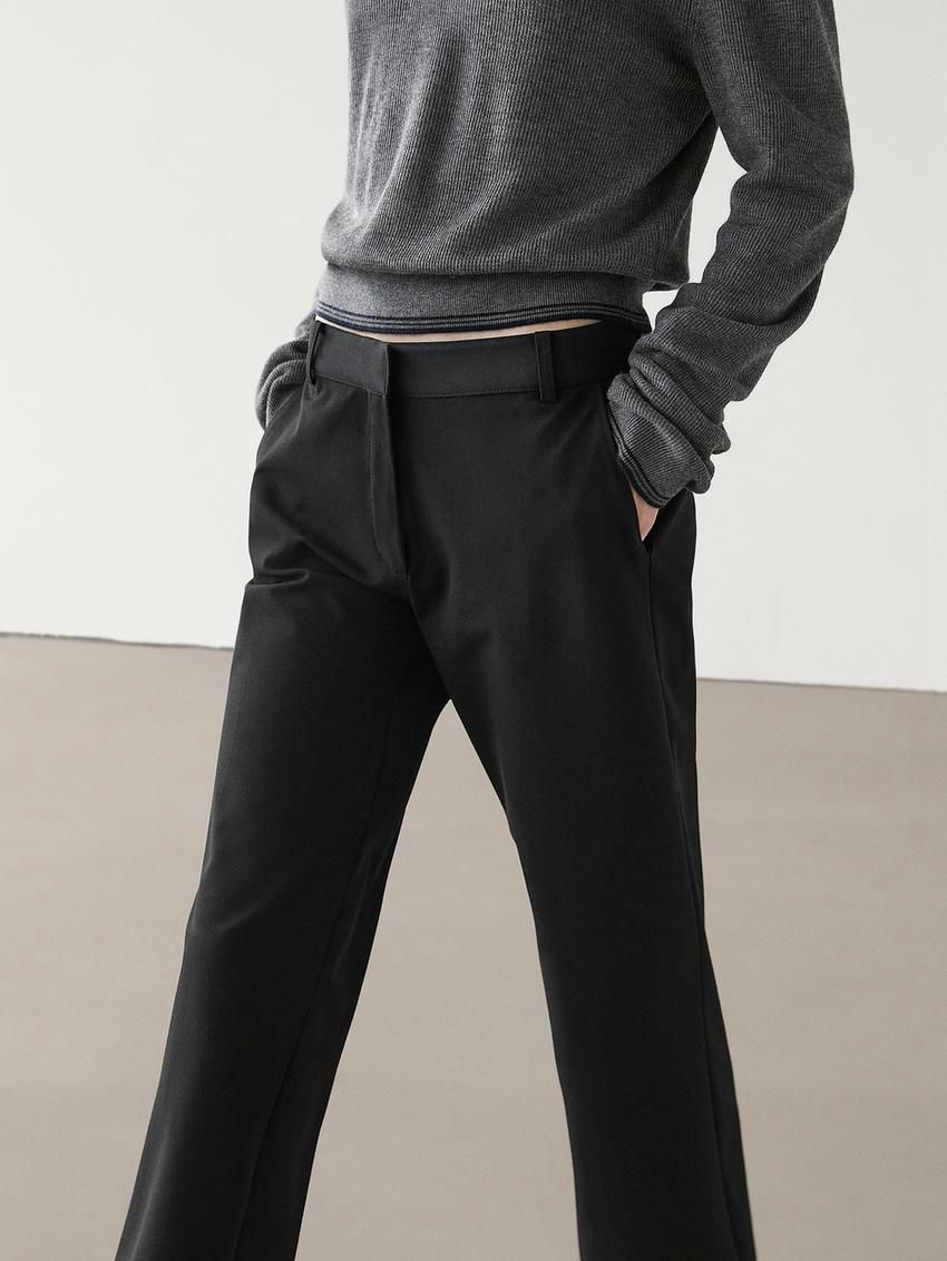 Massimo Dutti Straight-leg Technical Fabric Women Trousers Black | US-KU6281704