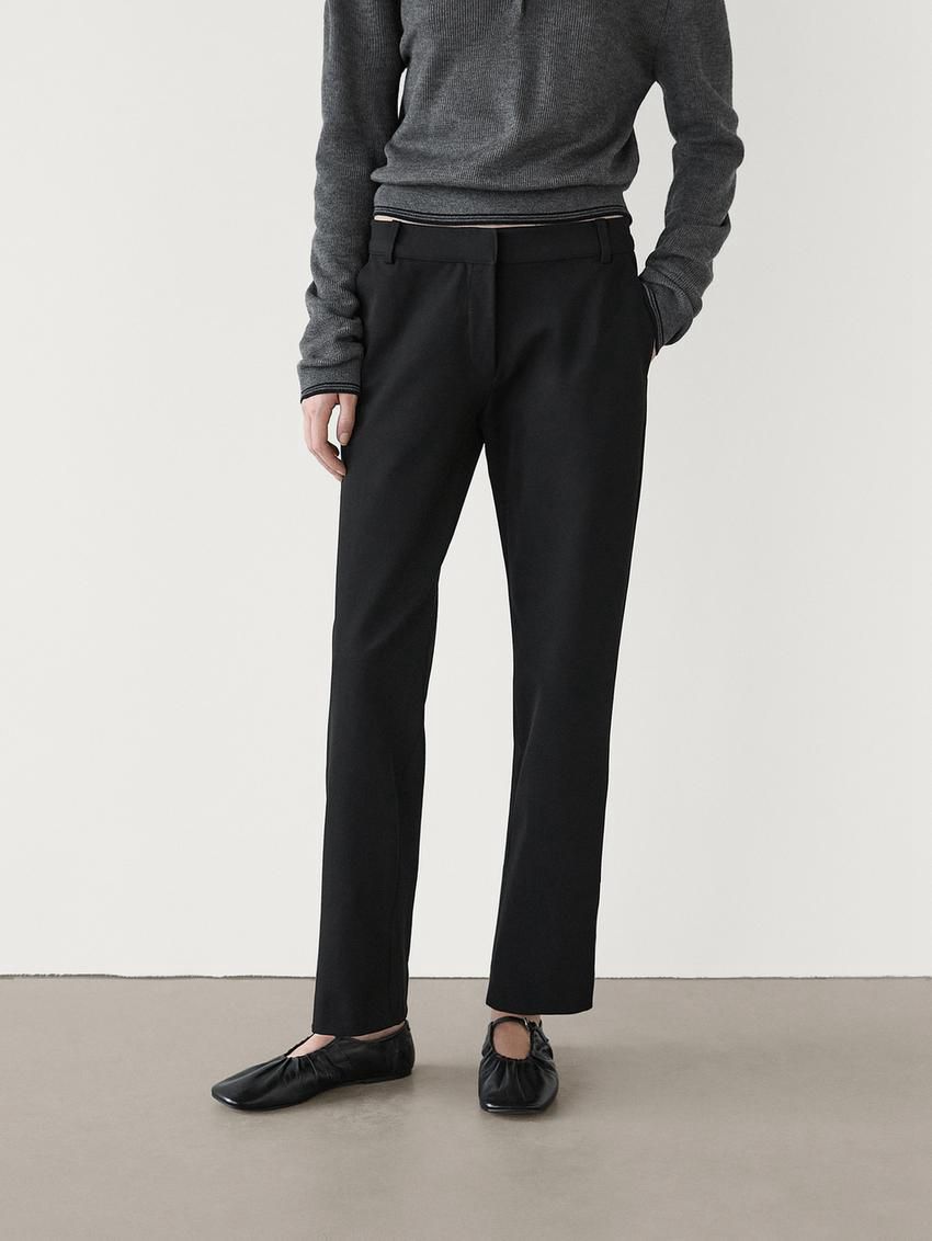Massimo Dutti Straight-leg Technical Fabric Women Trousers Black | US-KU6281704