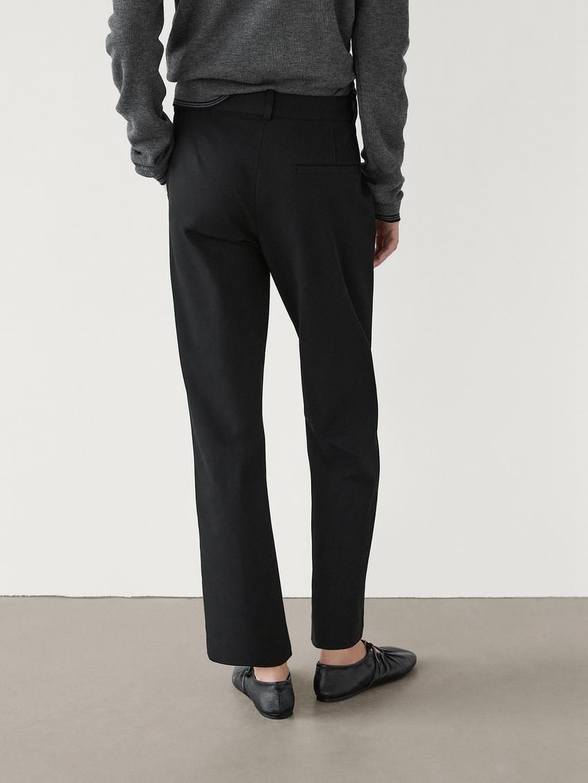 Massimo Dutti Straight-leg Technical Fabric Women Trousers Black | US-KU6281704