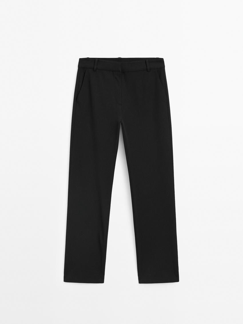 Massimo Dutti Straight-leg Technical Fabric Women Trousers Black | US-KU6281704