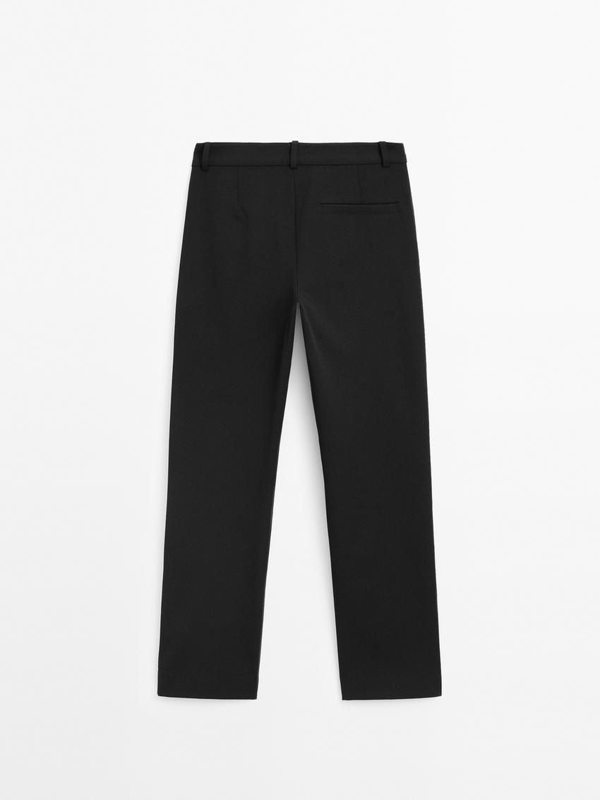 Massimo Dutti Straight-leg Technical Fabric Women Trousers Black | US-KU6281704