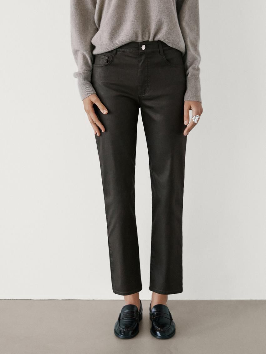 Massimo Dutti Straight-leg Waxed Women Trousers Dark Brown | US-IB5672418