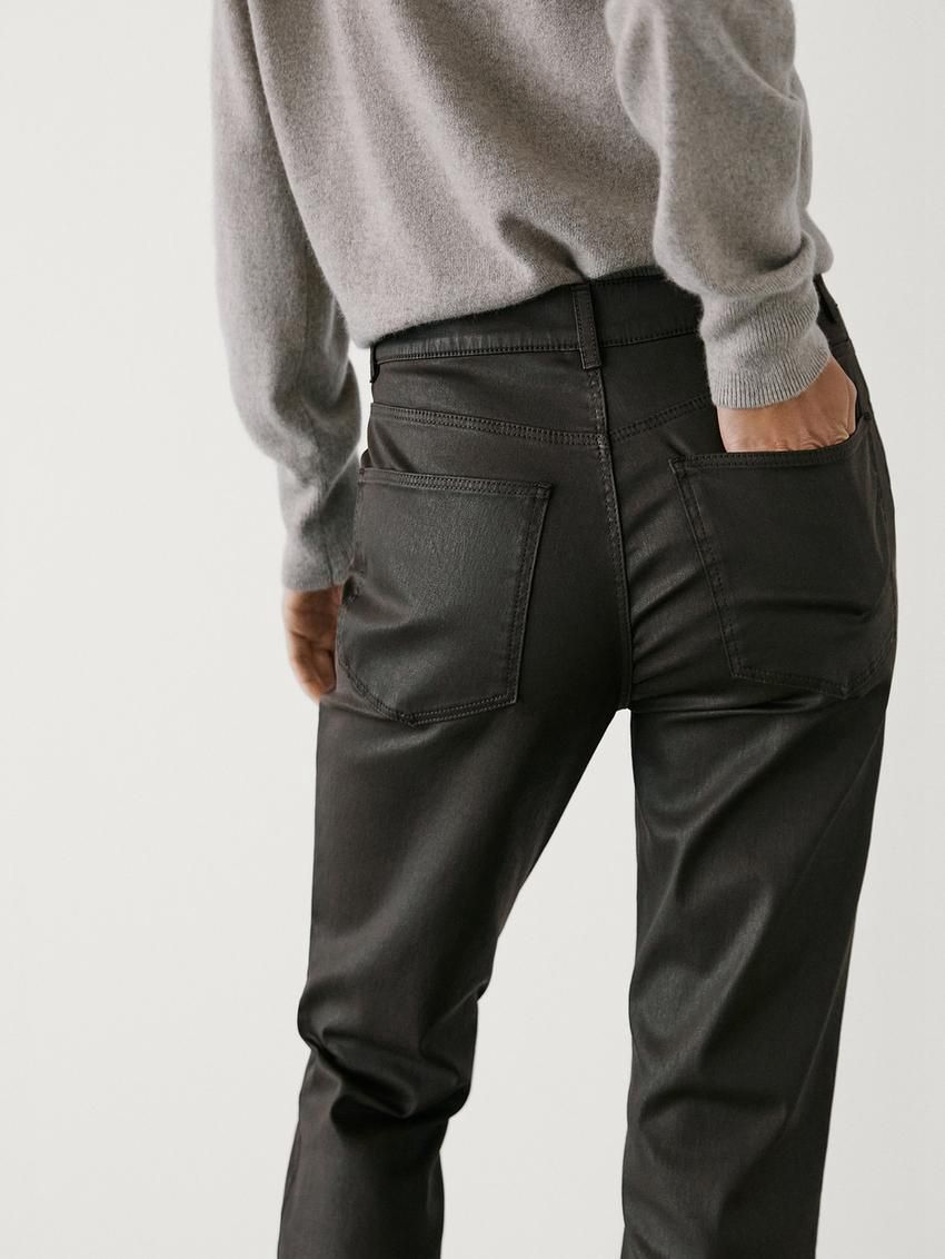 Massimo Dutti Straight-leg Waxed Women Trousers Dark Brown | US-IB5672418