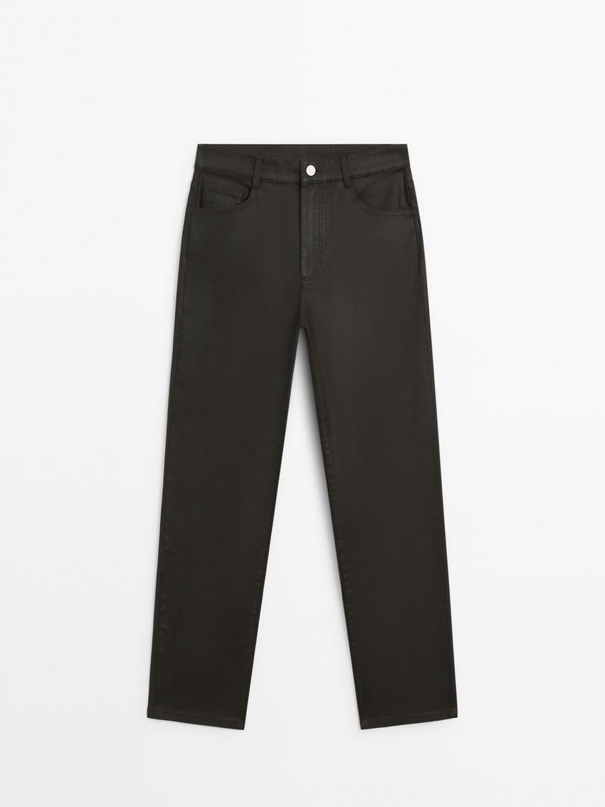 Massimo Dutti Straight-leg Waxed Women Trousers Dark Brown | US-IB5672418