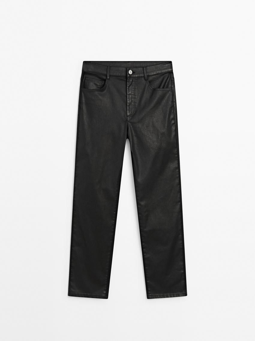 Massimo Dutti Straight-leg Waxed Women Trousers Black | US-CA3502764