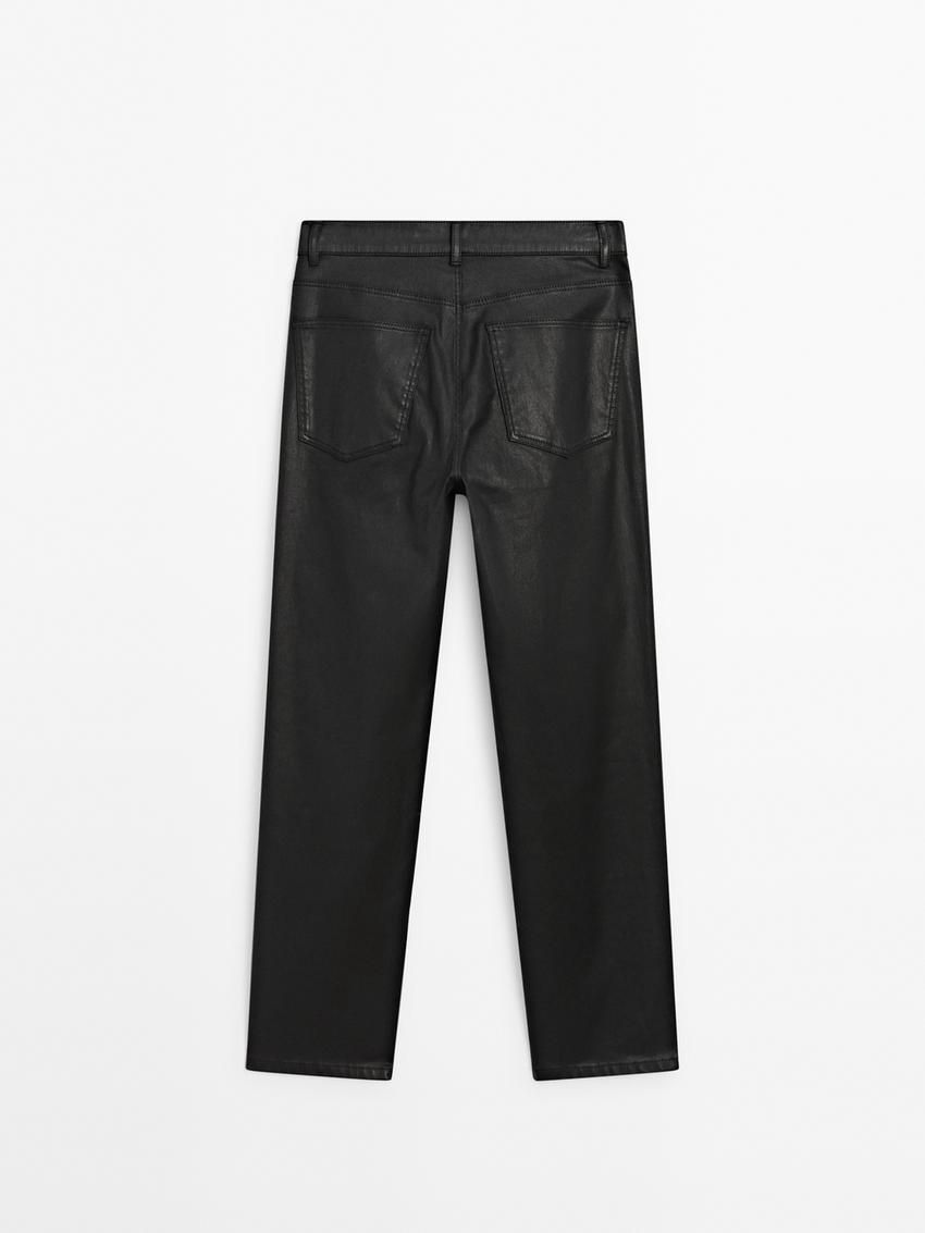 Massimo Dutti Straight-leg Waxed Women Trousers Black | US-CA3502764