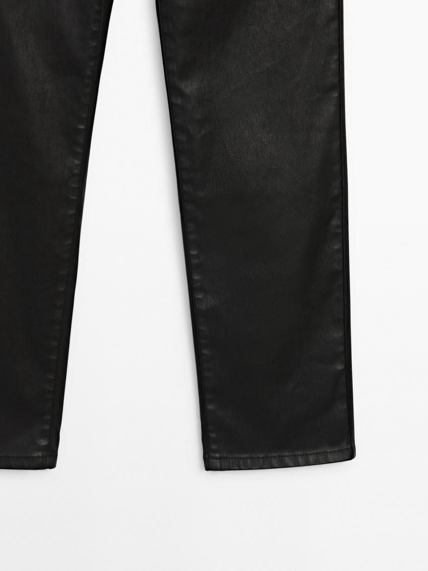 Massimo Dutti Straight-leg Waxed Women Trousers Black | US-CA3502764