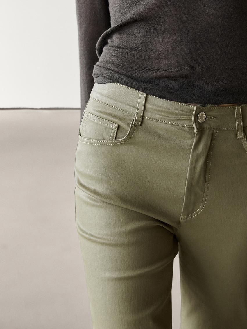 Massimo Dutti Straight-leg Waxed Women Trousers Khaki | US-JF1285076