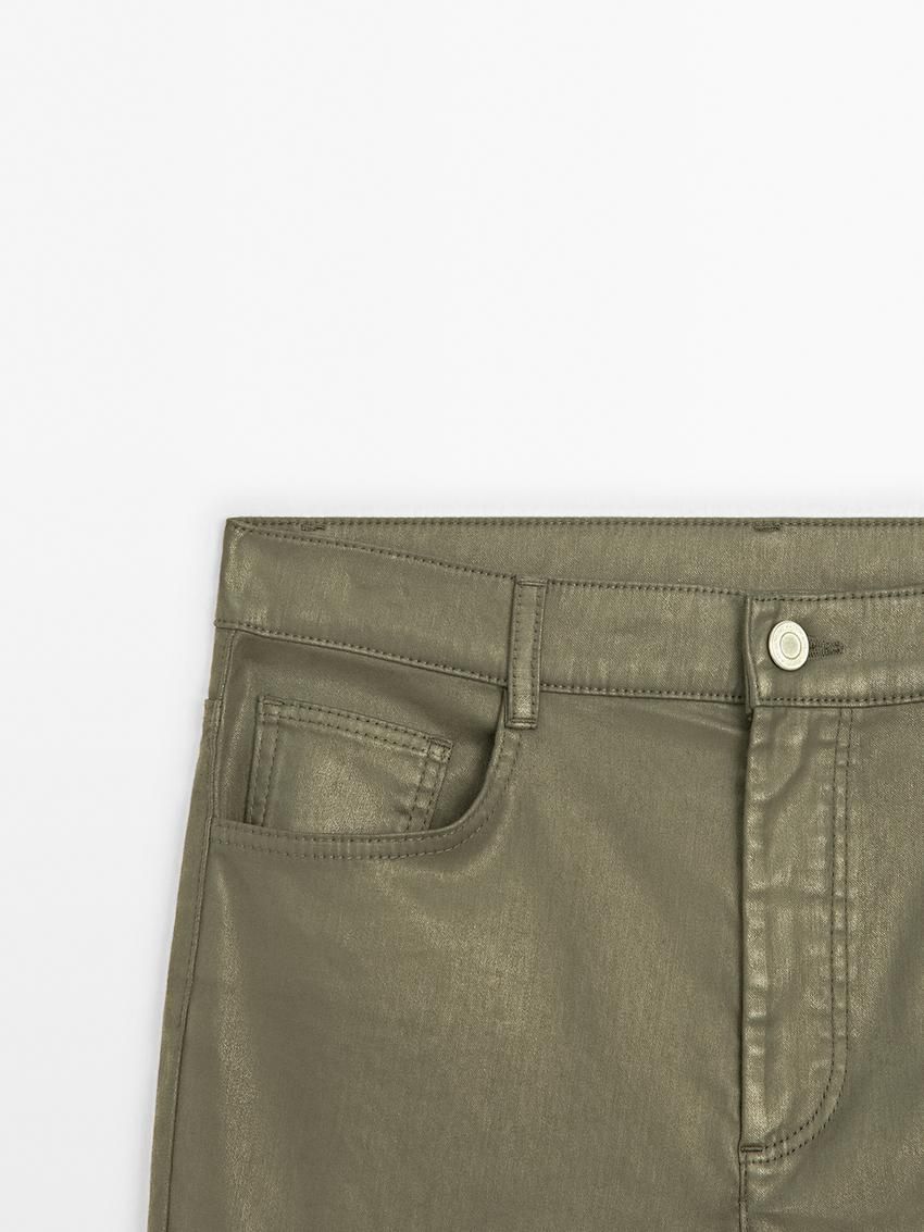Massimo Dutti Straight-leg Waxed Women Trousers Khaki | US-JF1285076