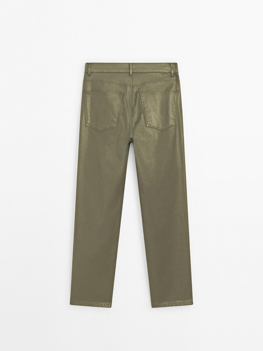 Massimo Dutti Straight-leg Waxed Women Trousers Khaki | US-JF1285076