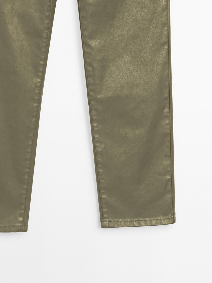 Massimo Dutti Straight-leg Waxed Women Trousers Khaki | US-JF1285076