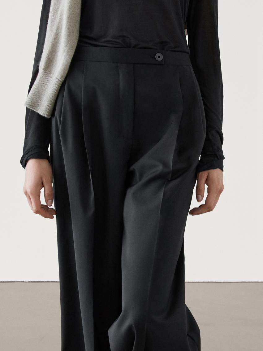 Massimo Dutti Straight-leg With Darts In Cold Wool Women Trousers Black | US-XZ3285416