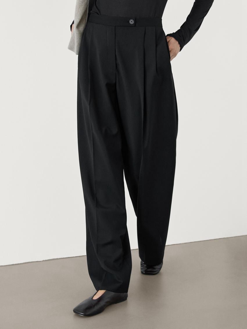 Massimo Dutti Straight-leg With Darts In Cold Wool Women Trousers Black | US-XZ3285416
