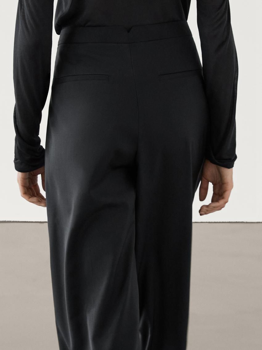 Massimo Dutti Straight-leg With Darts In Cold Wool Women Trousers Black | US-XZ3285416