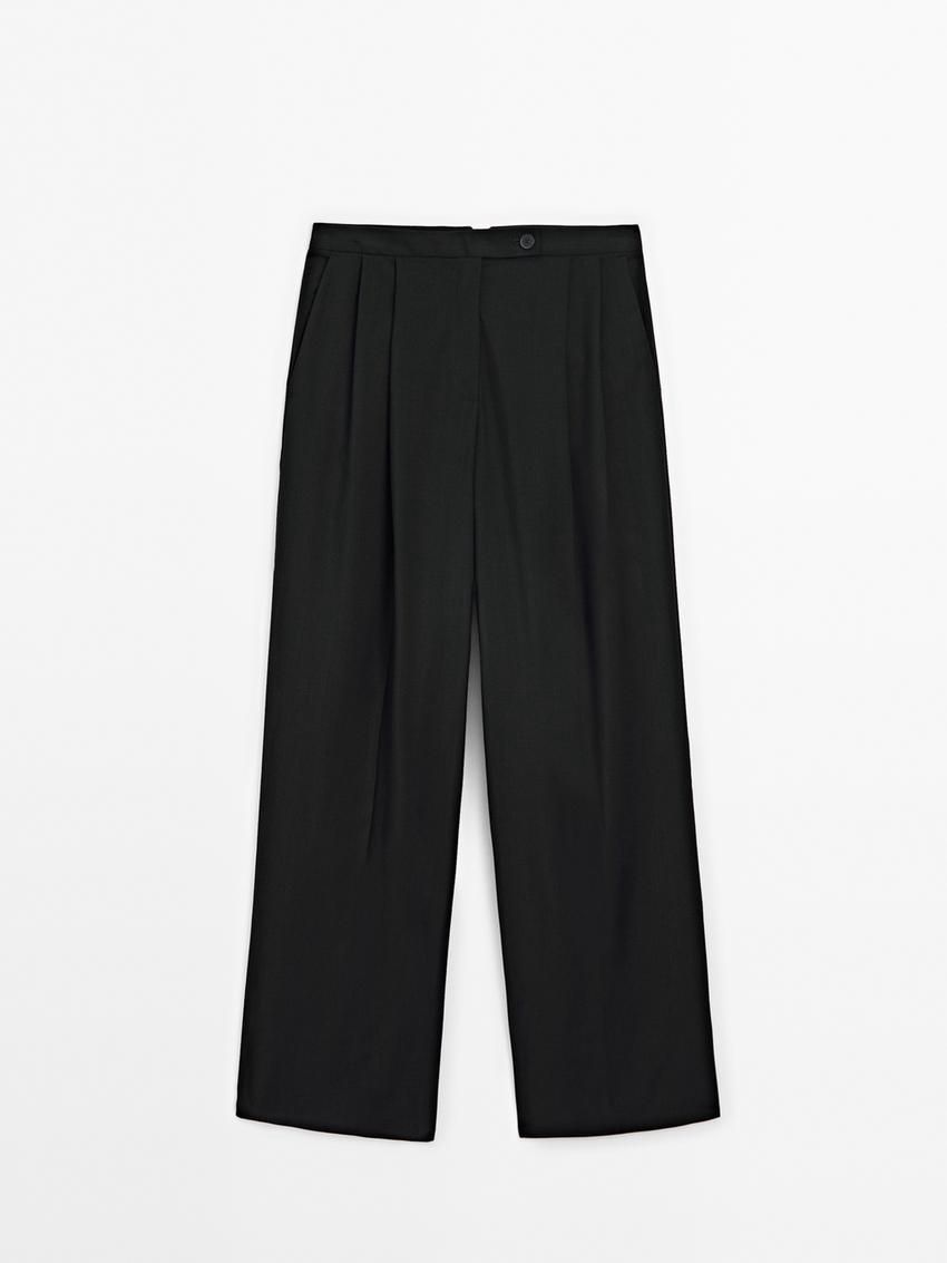 Massimo Dutti Straight-leg With Darts In Cold Wool Women Trousers Black | US-XZ3285416