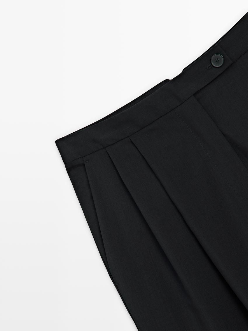 Massimo Dutti Straight-leg With Darts In Cold Wool Women Trousers Black | US-XZ3285416