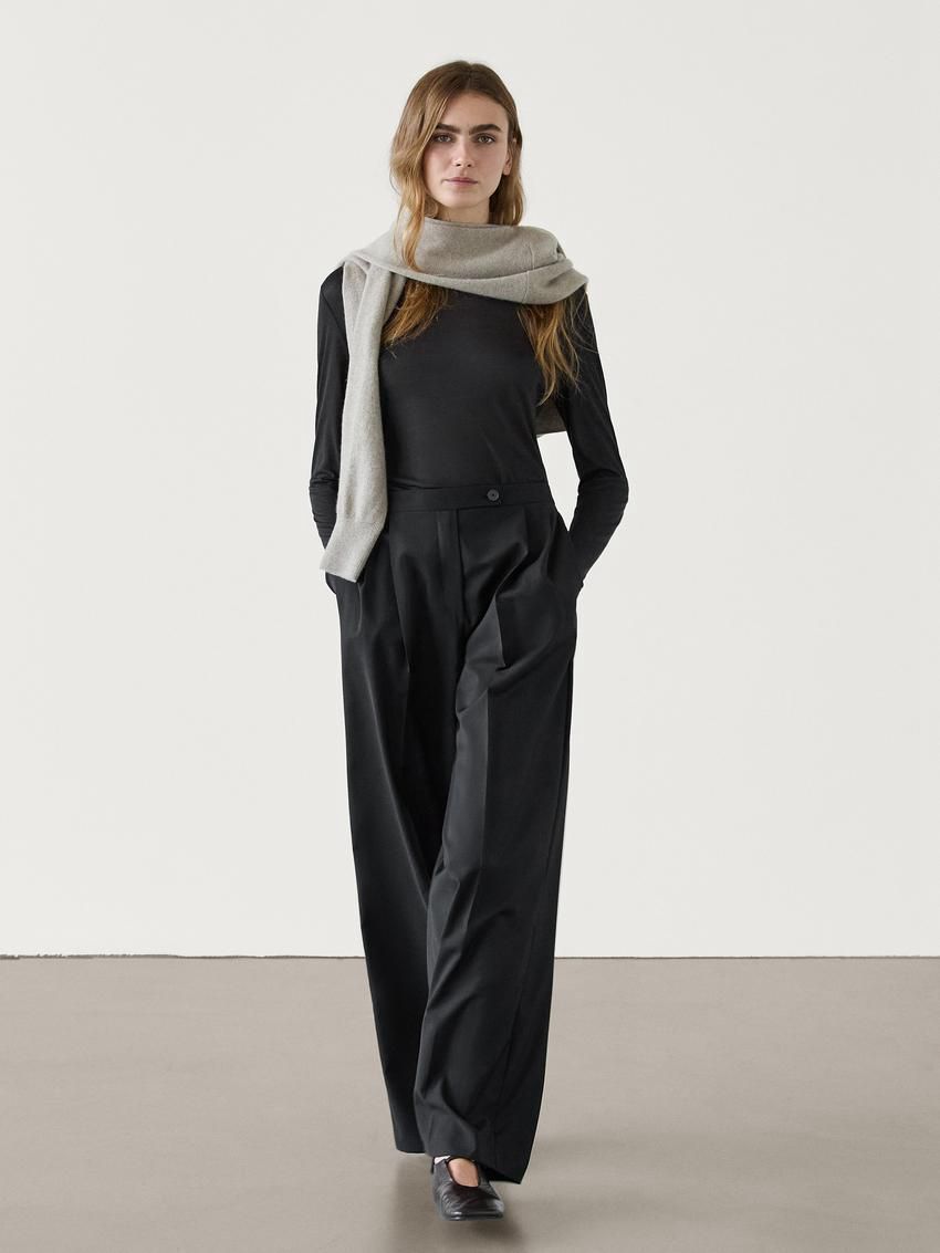 Massimo Dutti Straight-leg With Darts In Cold Wool Women Trousers Black | US-XZ3285416