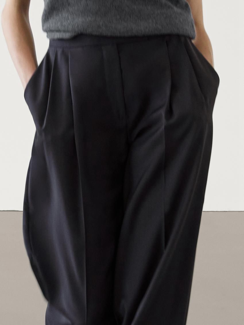 Massimo Dutti Straight-leg With Darts In Cold Wool Women Trousers Navy | US-KN2530419
