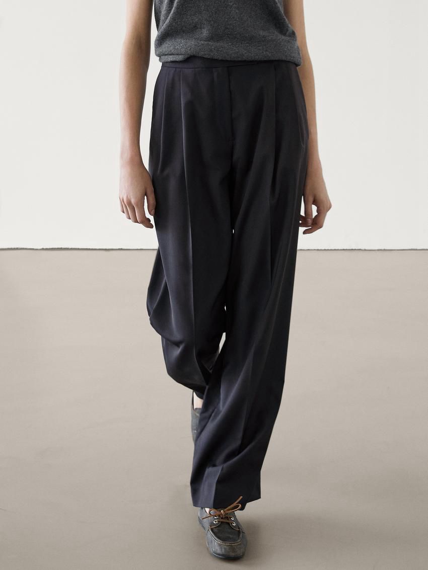 Massimo Dutti Straight-leg With Darts In Cold Wool Women Trousers Navy | US-KN2530419
