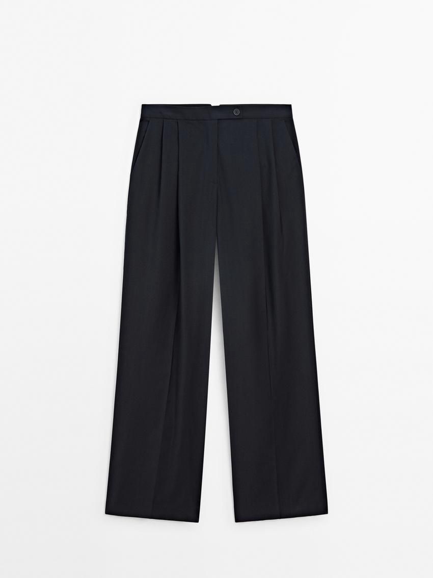 Massimo Dutti Straight-leg With Darts In Cold Wool Women Trousers Navy | US-KN2530419