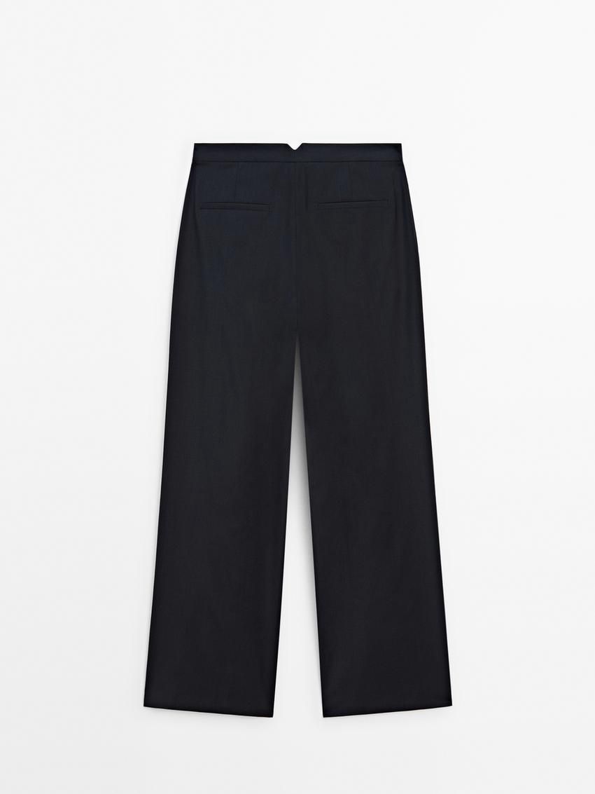 Massimo Dutti Straight-leg With Darts In Cold Wool Women Trousers Navy | US-KN2530419