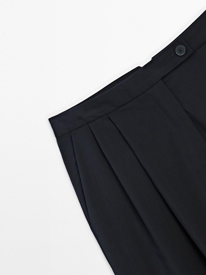 Massimo Dutti Straight-leg With Darts In Cold Wool Women Trousers Navy | US-KN2530419