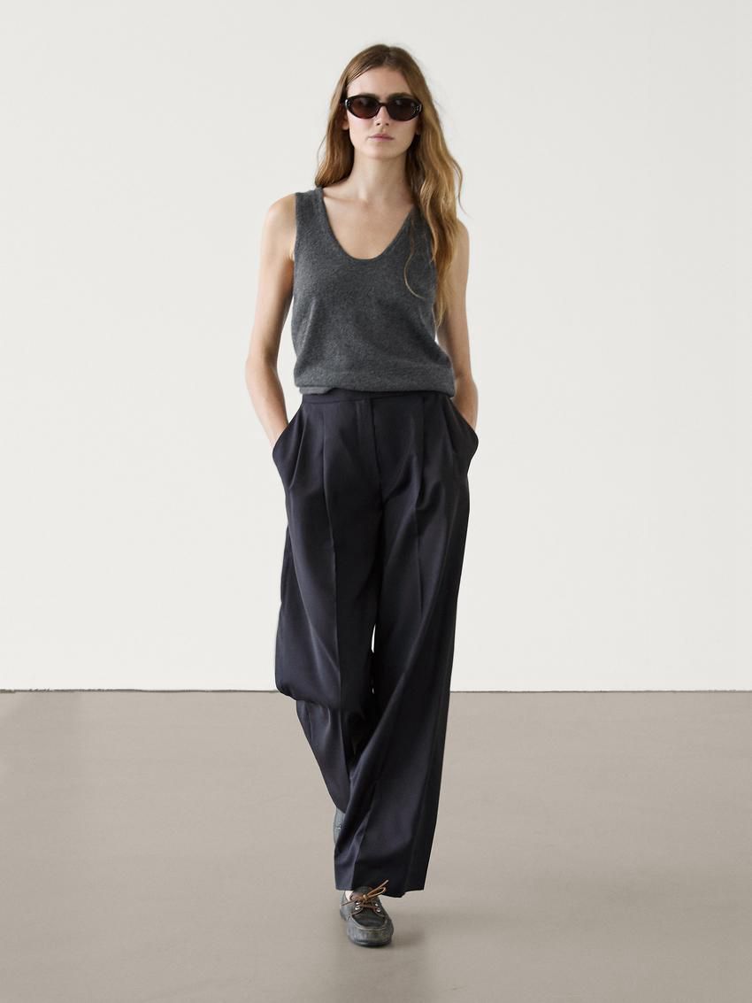 Massimo Dutti Straight-leg With Darts In Cold Wool Women Trousers Navy | US-KN2530419