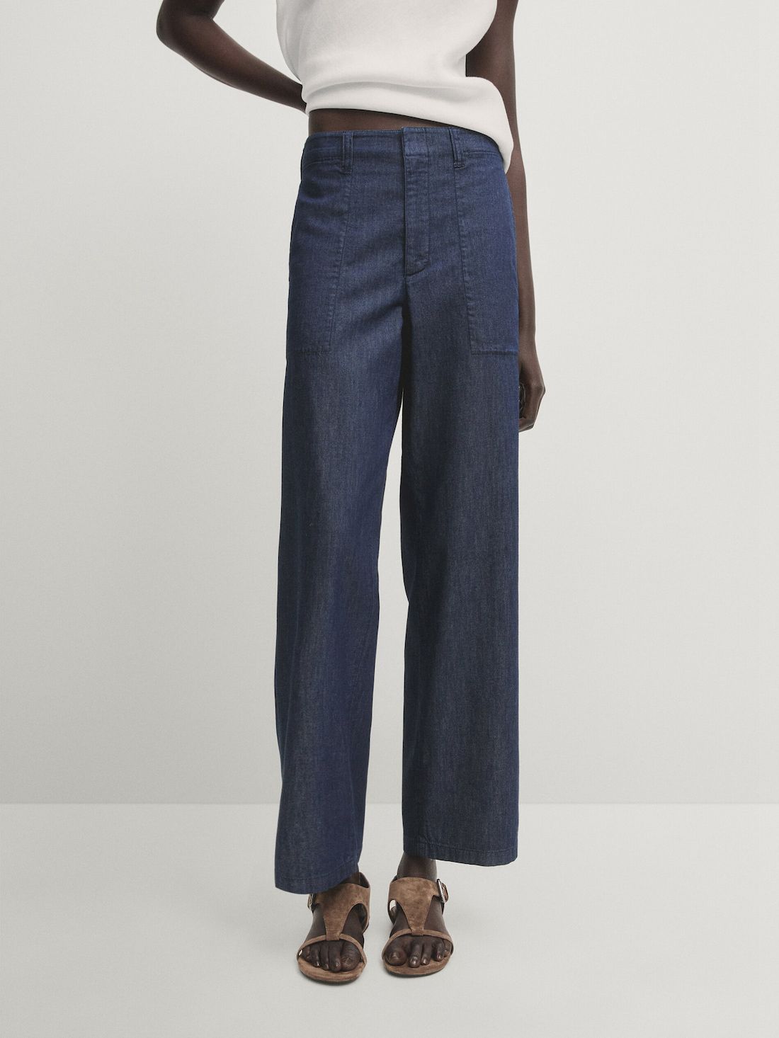 Massimo Dutti Straight-leg With Pocket Detail Women Jeans Dark Blue | US-IU6713058