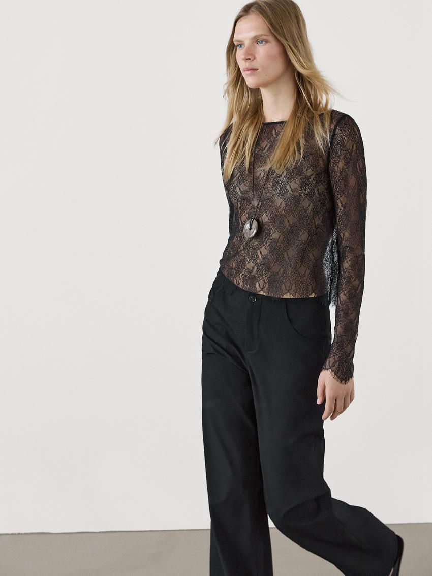 Massimo Dutti Straight-leg With Pocket Details Women Trousers Black | US-UZ3786259