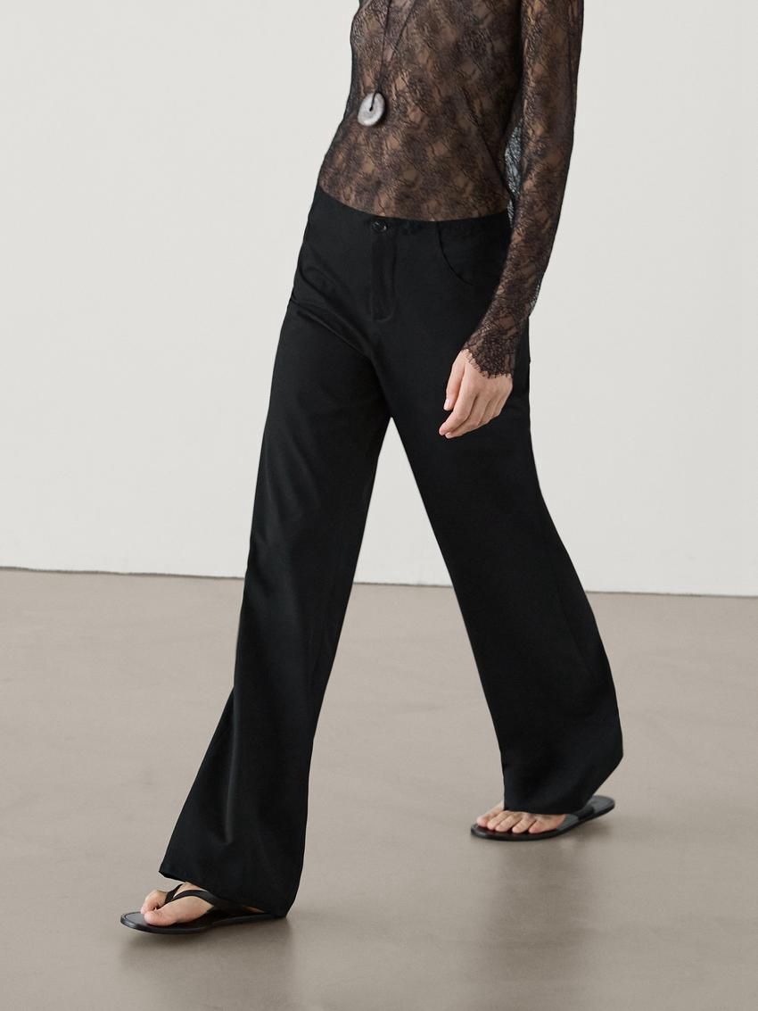 Massimo Dutti Straight-leg With Pocket Details Women Trousers Black | US-UZ3786259