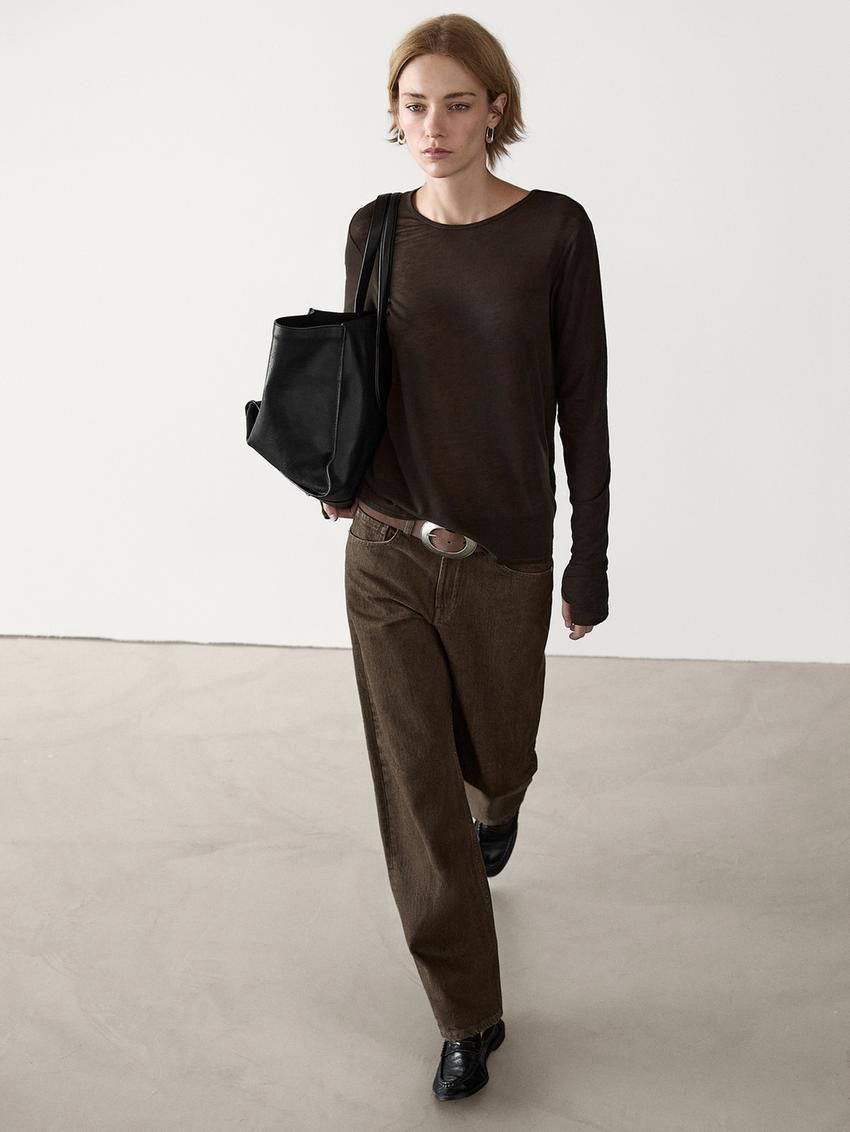 Massimo Dutti Straight-leg Women Jeans Dark Brown | US-BK6308947